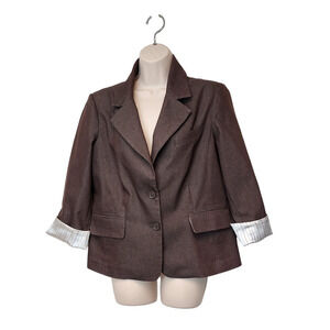 Larry Levine Stretch Single Breasted Brown Blazer Size Large